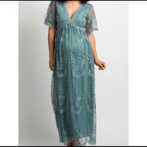 PinkBlush Sage Lace Overlay Maternity Maxi Dress